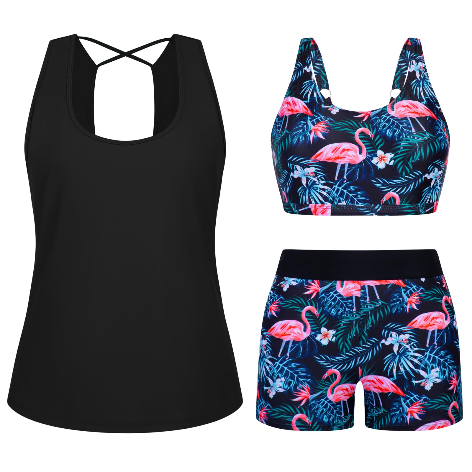 Arolina 3 Piece Swimsuits for Women Tankini Sets Tummy Control Modest Bathing Suits Plus Size Swimsuit Swimwear