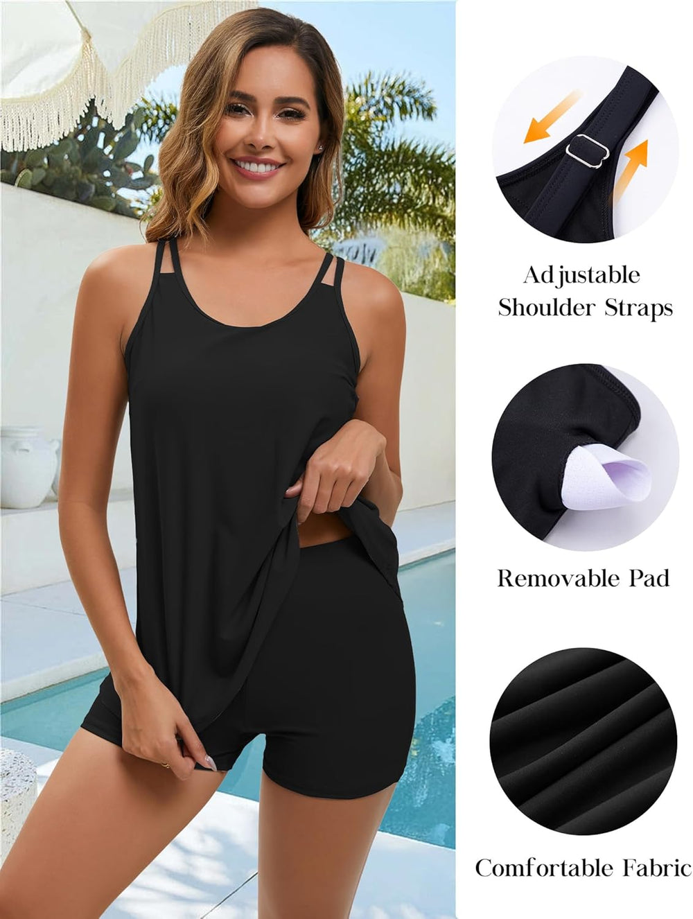 Tankini Tops for Women Flowy Removable Padded Swim Top Only Loose Fit Modest Swimsuits No Bottom (S-24W)