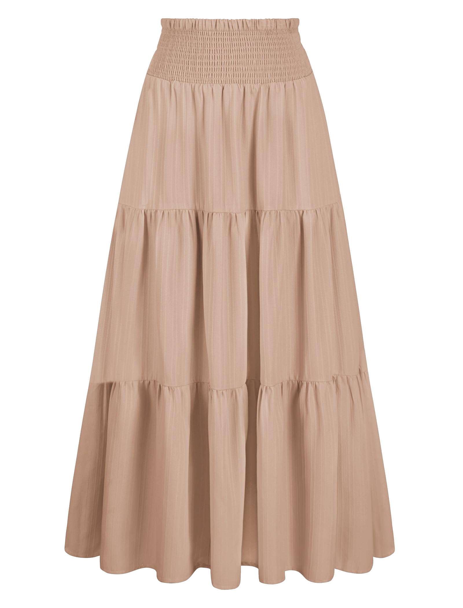 Arolina Women's Summer Maxi Skirt Flowy Smocked High Waist Boho Long Skirts | With pockets, Casual, Ankle length, Lined to prevent see-through, Tiered, Has texture, Lightweight, Soft, Loose, Elastic