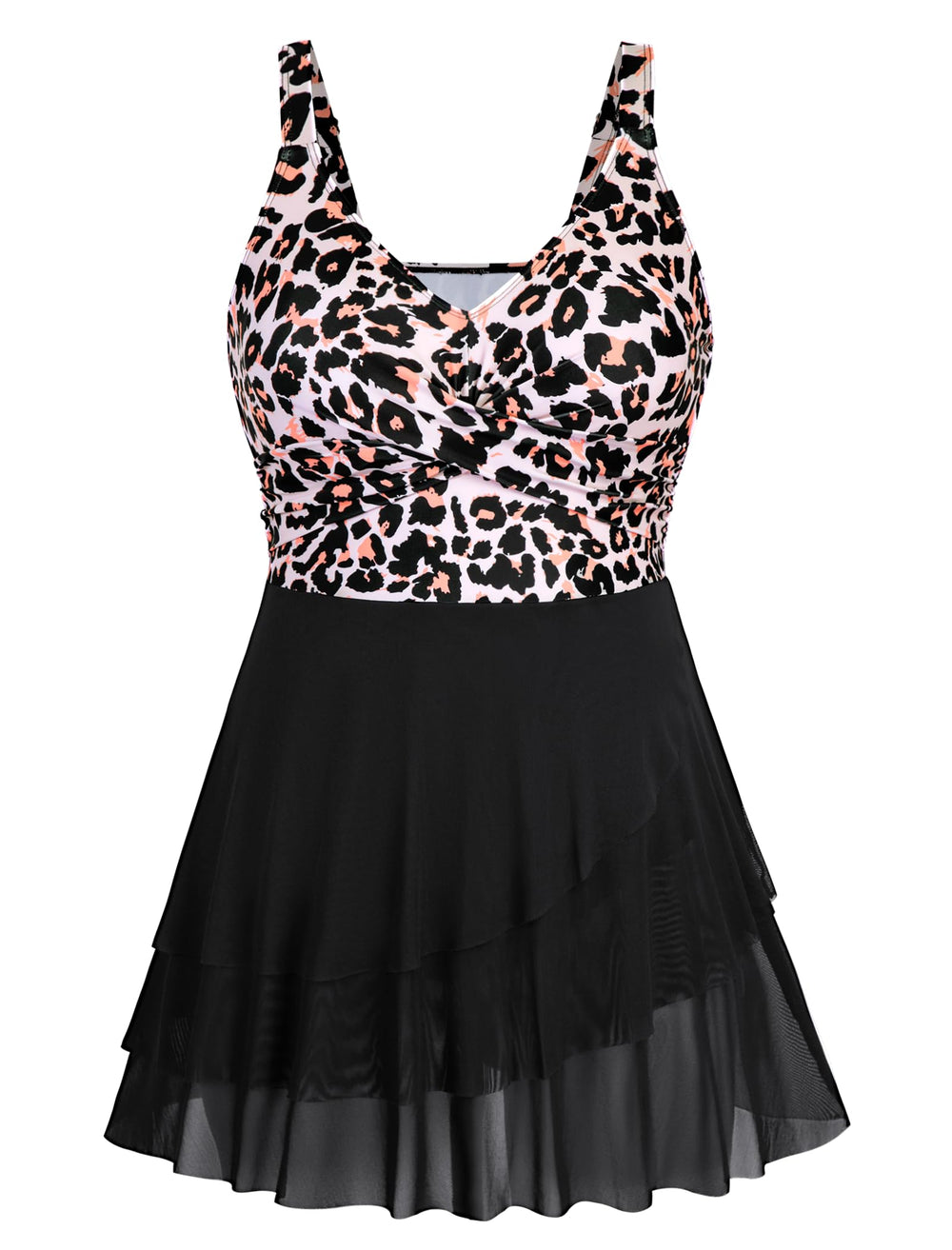 Arolina Women Plus Size One Piece Swimsuits Mesh Ruffle Swimdress Modest Bathing Suit Front Cross Swim Suits with Bottom