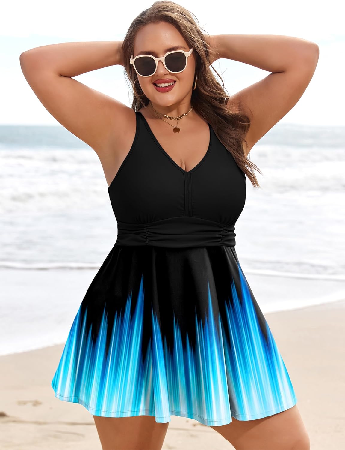 Arolina Women's Plus Size Tankini Swimsuits Two Piece Tummy Control Bathing Suits Hide Belly Swim Dress with Boy Shorts