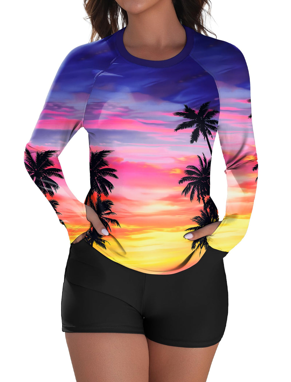 Arolina Womens Rash Guard 2 Piece Long Sleeve Swimsuits Plus Size Bathing Suits UPF 50+ Swim Shirt with Shorts