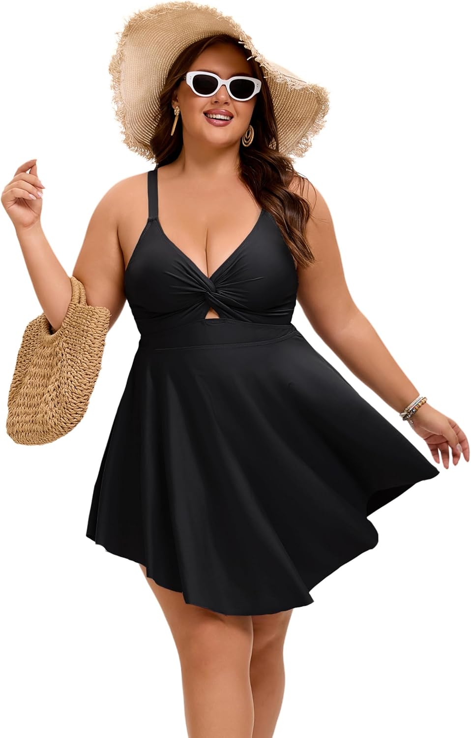 Arolina Plus Size Bathing Suit for Women Swim Dress Tummy Control Swimsuits Two Piece Flowy Tankini with Shorts