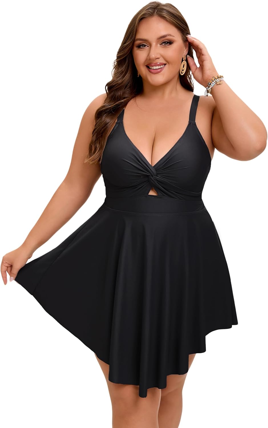 Arolina Plus Size Bathing Suit for Women Swim Dress Tummy Control Swimsuits Two Piece Flowy Tankini with Shorts