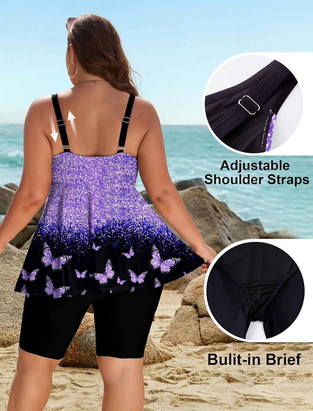 Arolina Plus Size Swimsuit for Women Two Piece Modest Tankini Full Coverage Tummy Control Bathing Suits with Shorts