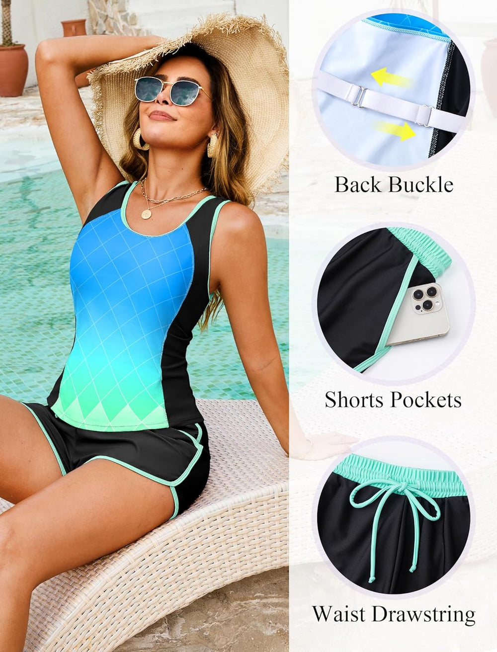 Arolina Tankini Swimsuits for Women Two Piece Athletic Bathing Suits Blouson Tankinis Top with Sporty Pockets Boy Shorts