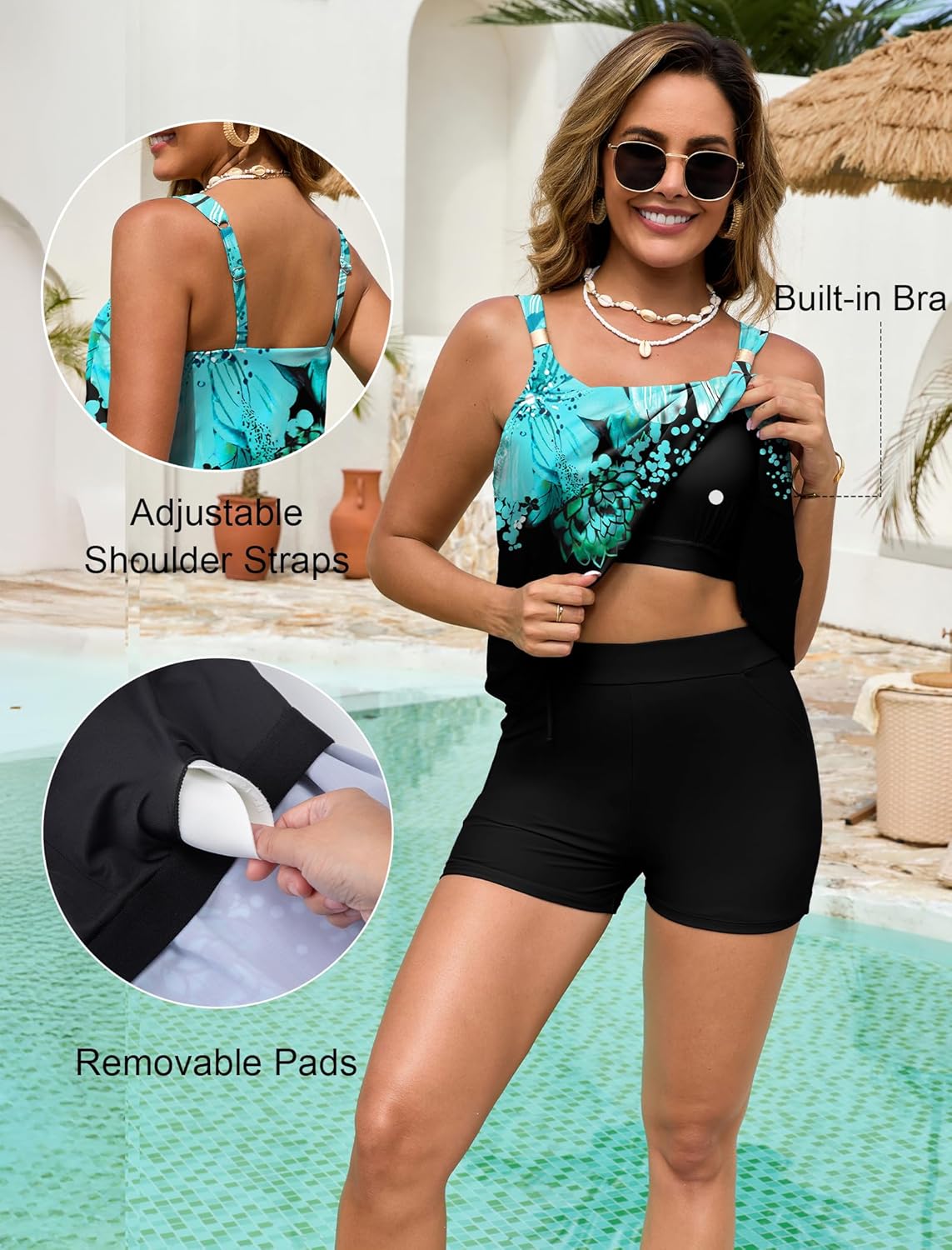 Arolina Womens Two Piece Swimsuit Ruffle High Waisted Tankinis Flowy Bathing Suit Modest Swimwear with Pockets (S-26W)