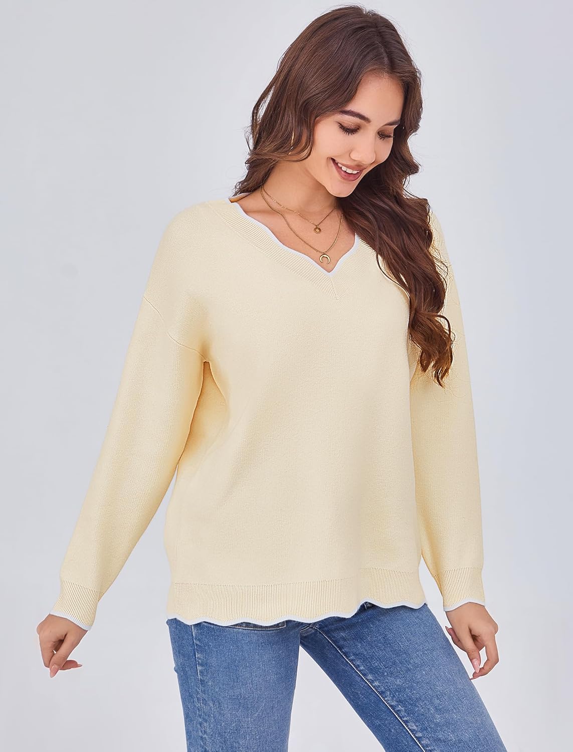 Arolina Oversized Sweaters for Women 2025 Casual Loose Long Sleeve V Neck Knitted Pullover Tops Fall Outfits Clothes