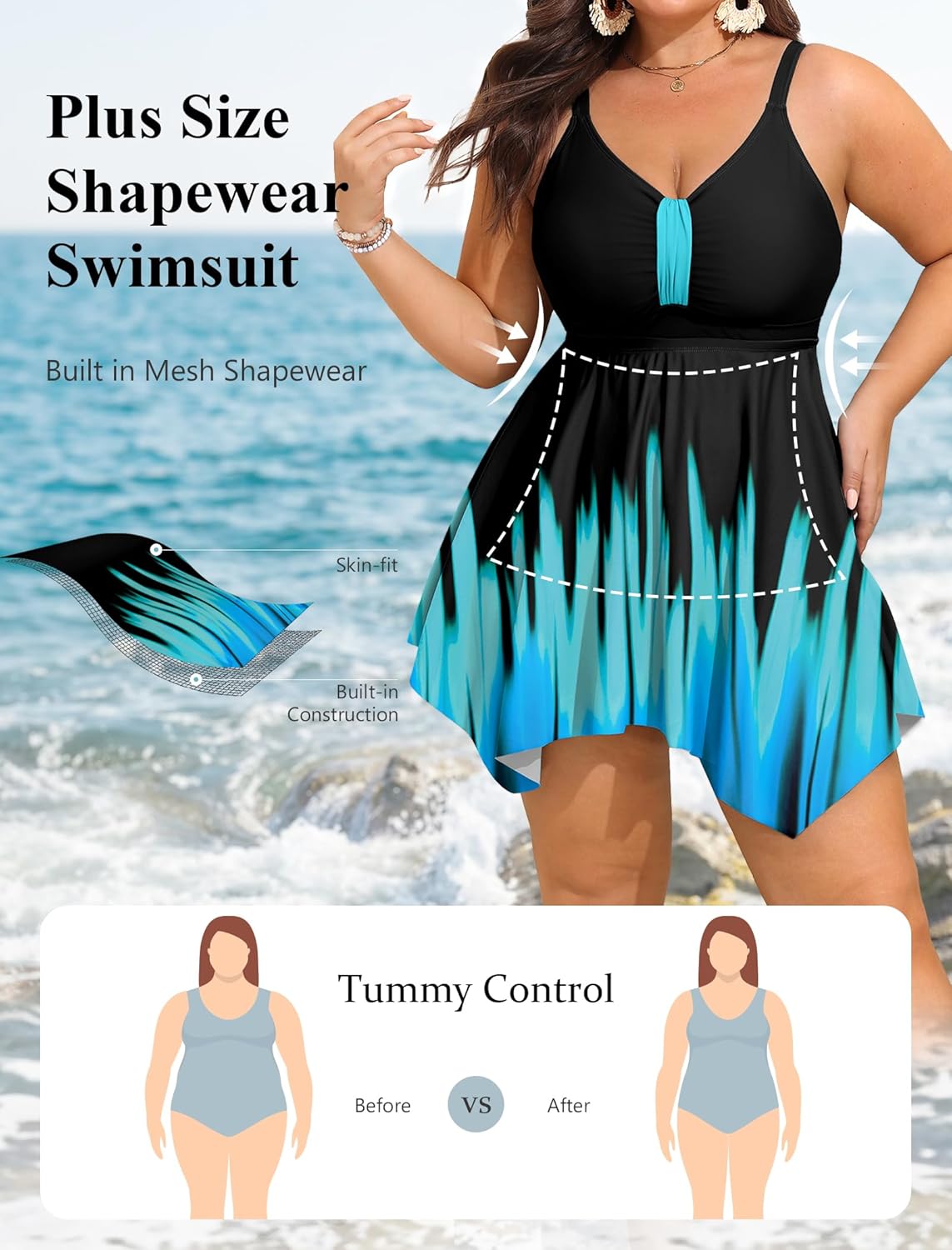 Arolina Womens Plus Size Swim Dress One Piece Swimsuit Tummy Control Bathing Suit with Flowy Skirt Swimwear (S-26W)