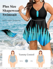 Arolina Womens Plus Size Swim Dress One Piece Swimsuit Tummy Control Bathing Suit with Flowy Skirt Swimwear (S-26W)
