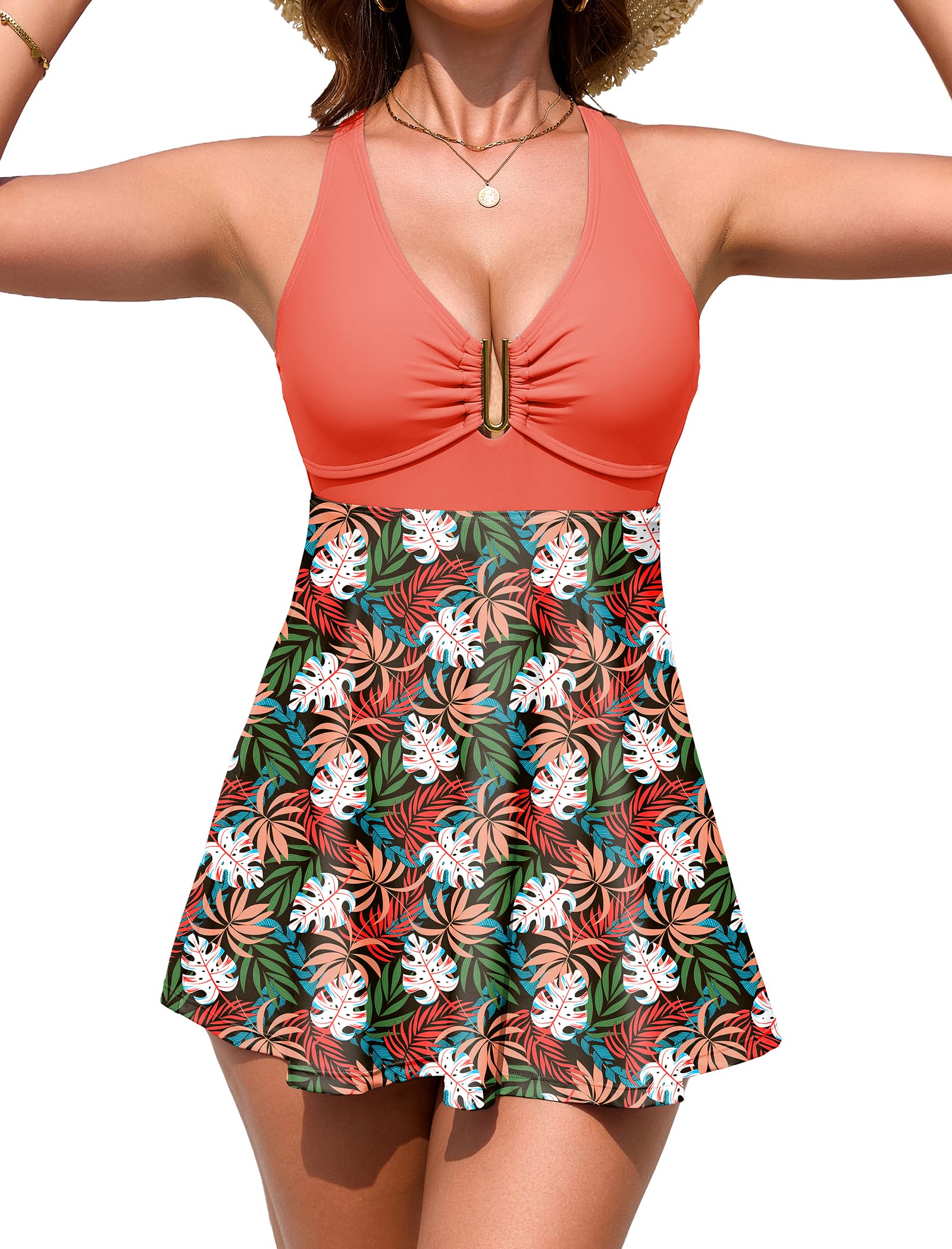 Arolina Women's One Piece Swimsuit Tummy Control Bathing Suit U Wire Slimming Swim Dress Plus Size Body Shaping Swimwear