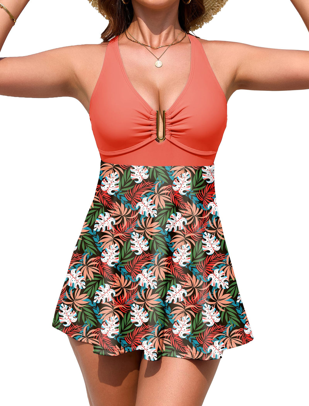 Arolina Women's One Piece Swimsuit Tummy Control Bathing Suit U Wire Slimming Swim Dress Plus Size Body Shaping Swimwear