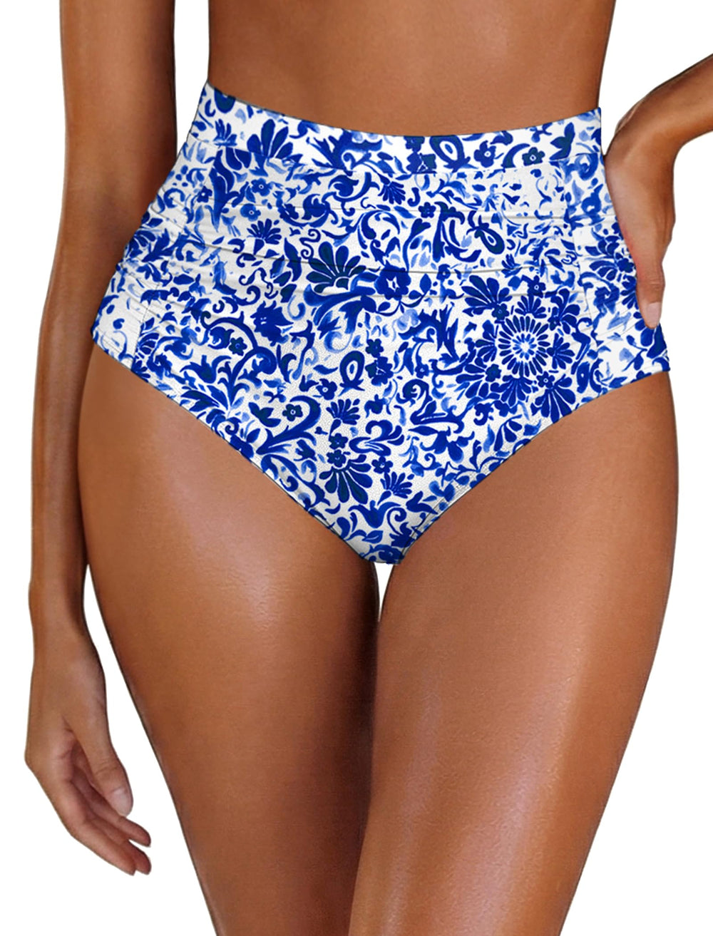 Arolina Womens High Waisted Bikini BottomsTummy Control Swim Bottom Ruched Full Coverage Retro Bathing Suit Bottoms