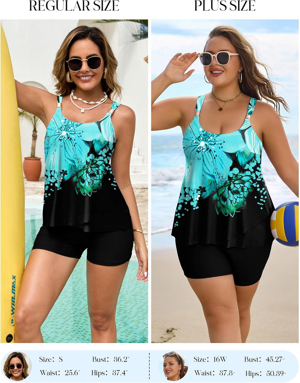 Arolina Womens Two Piece Swimsuit Ruffle High Waisted Tankinis Flowy Bathing Suit Modest Swimwear with Pockets (S-26W)