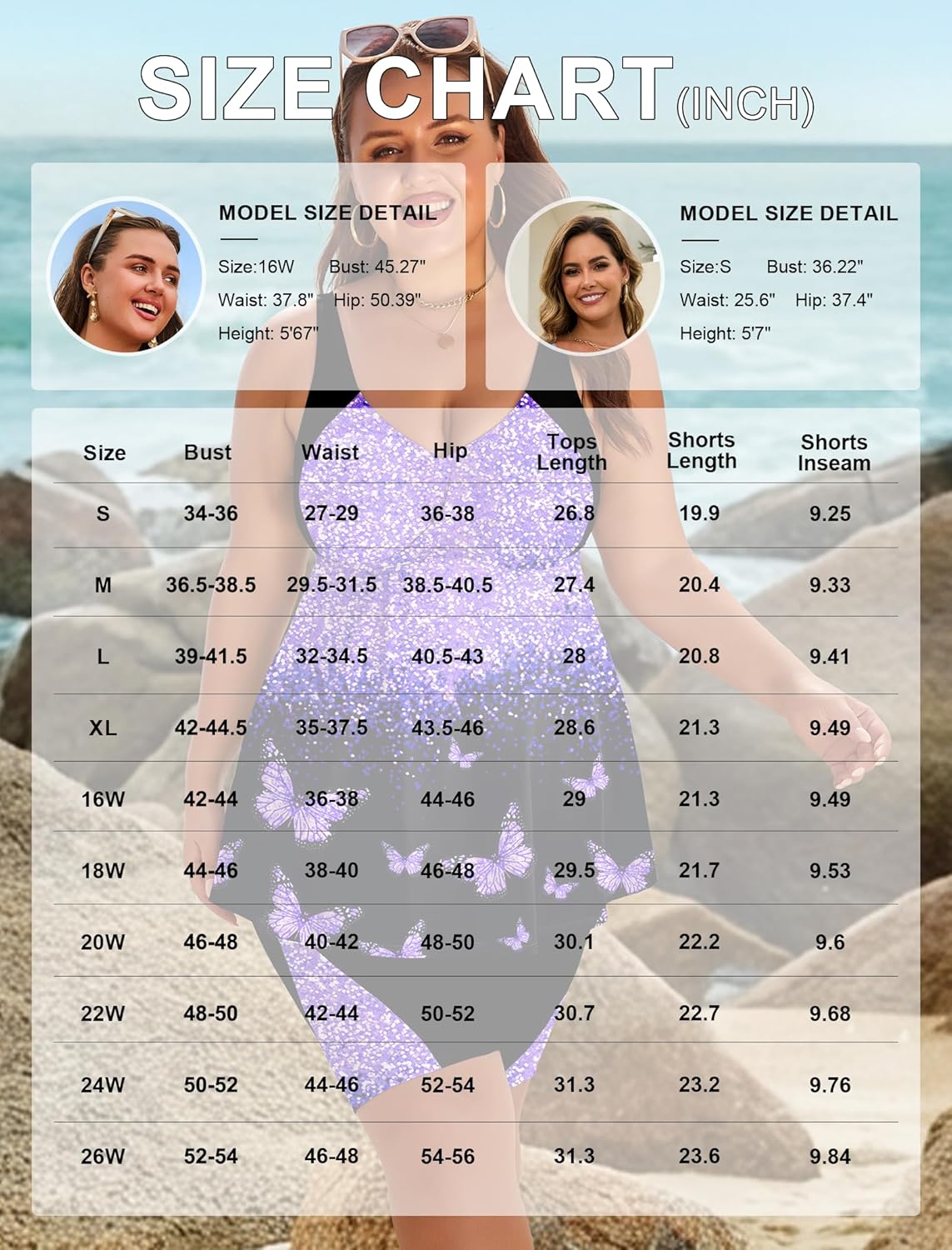 Arolina Plus Size Swimsuit for Women Two Piece Modest Tankini Full Coverage Tummy Control Bathing Suits with Shorts