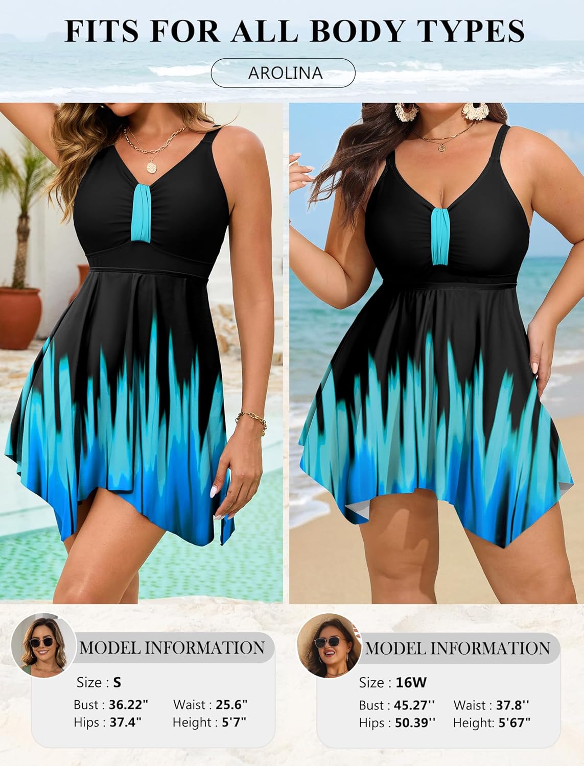 Arolina Womens Plus Size Swim Dress One Piece Swimsuit Tummy Control Bathing Suit with Flowy Skirt Swimwear (S-26W)