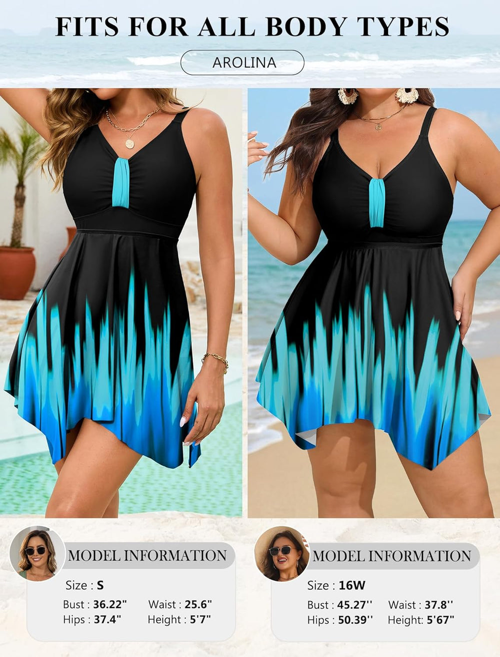 Arolina Womens Plus Size Swim Dress One Piece Swimsuit Tummy Control Bathing Suit with Flowy Skirt Swimwear (S-26W)