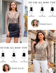 Arolina Womens Wrap Tops Long Sleeve Mesh V Neck Dressy Casual Blouses | Boho,Sheer Sleeve, Lined Torso,Ruched Waist, Slight Stretch, Floral, Casual, Breathable, Wrinkle Resistance, Lightweight