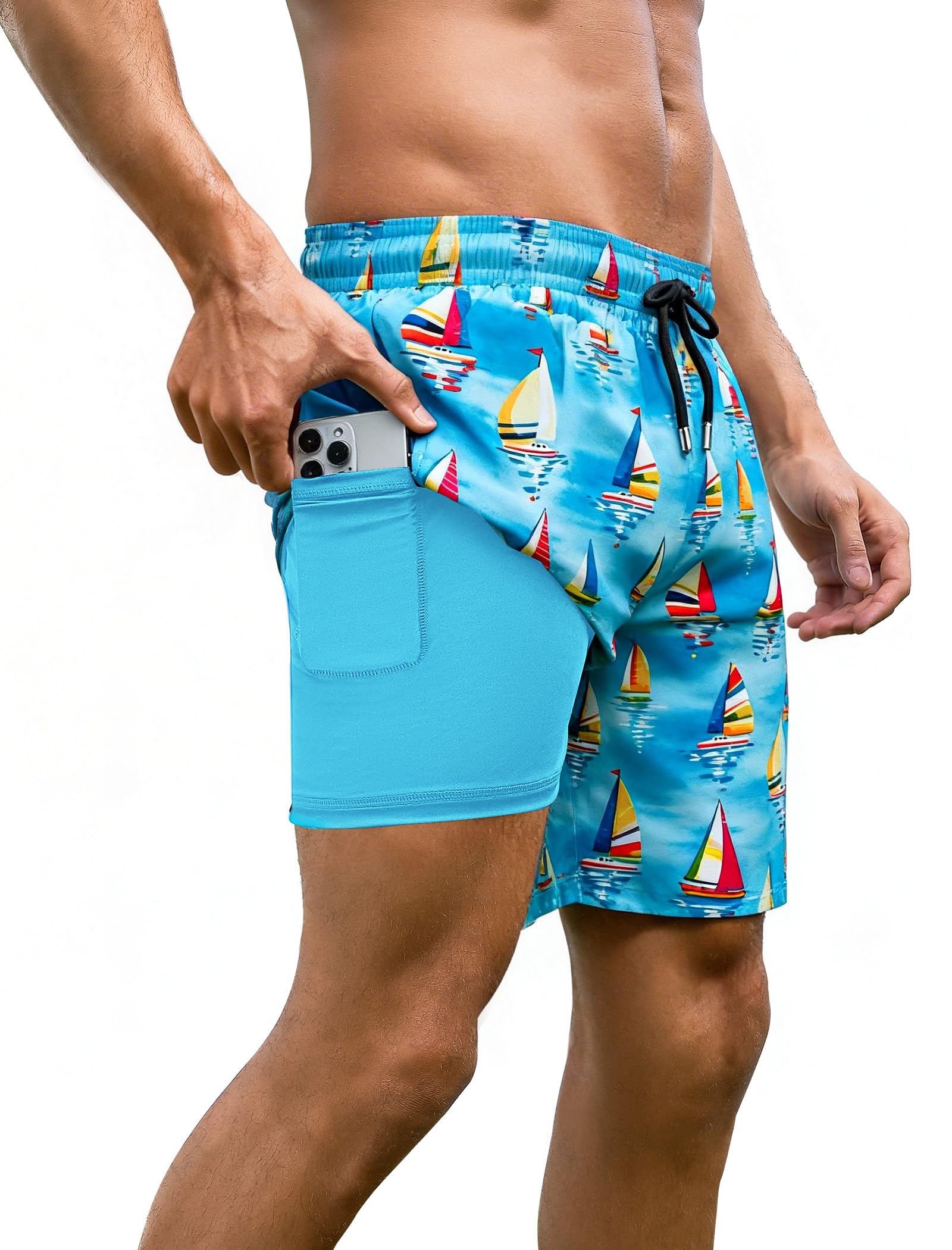 Arolina Mens Swim Trunks with Compression Liner 7 Inch Quick Dry Board Shorts Bathing Suits Swimwear