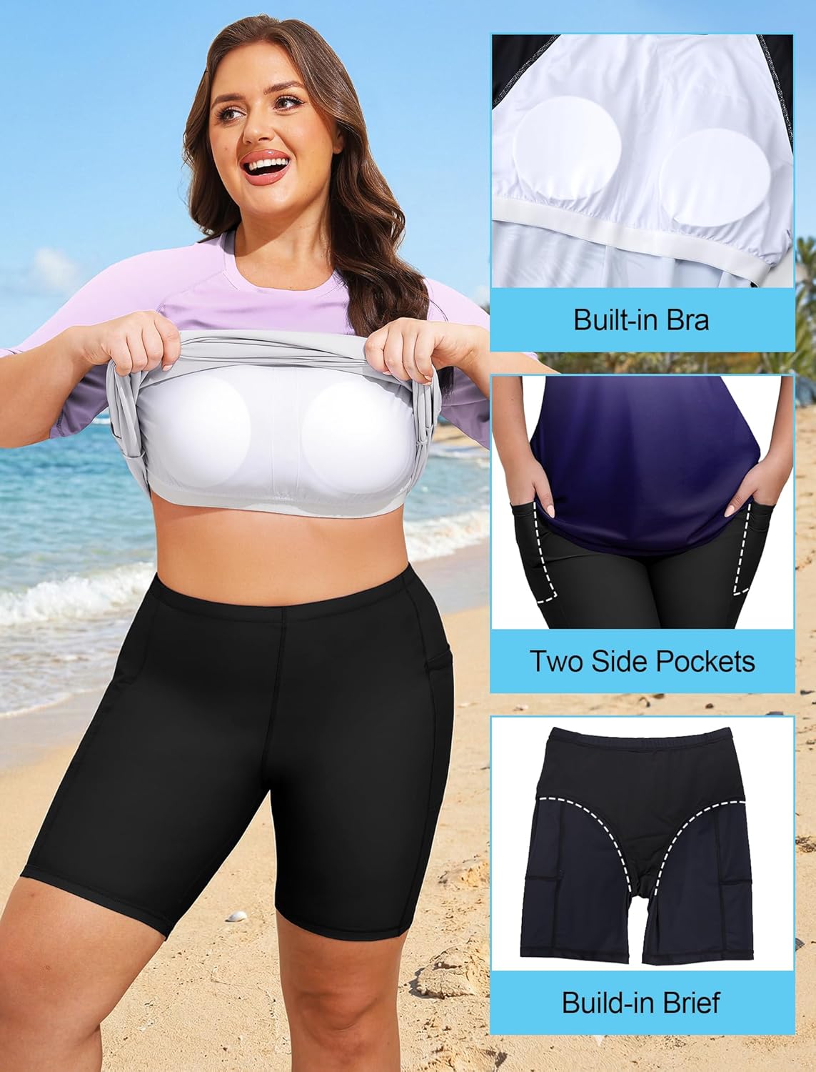 Arolina Rash Guard for Women 2 Piece Swimsuits UPF 50 Swim Shirts with Boyshorts Modest Bathing Suit Swimwear