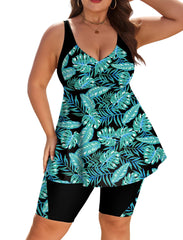 Arolina Plus Size Swimsuit for Women Two Piece Modest Tankini Full Coverage Tummy Control Bathing Suits with Shorts