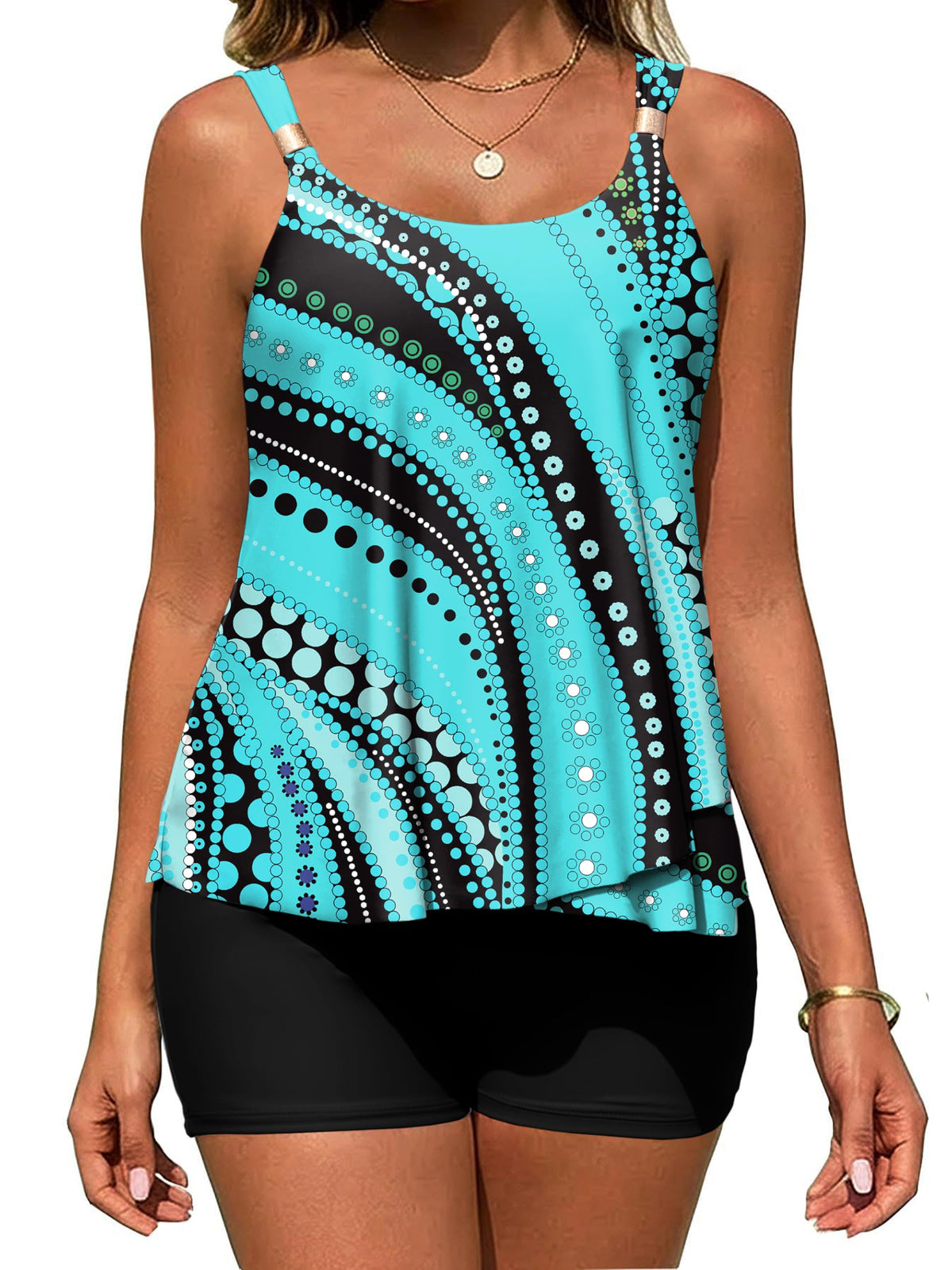 Arolina Womens Two Piece Swimsuit Ruffle High Waisted Tankinis Flowy Bathing Suit Modest Swimwear with Pockets (S-26W)