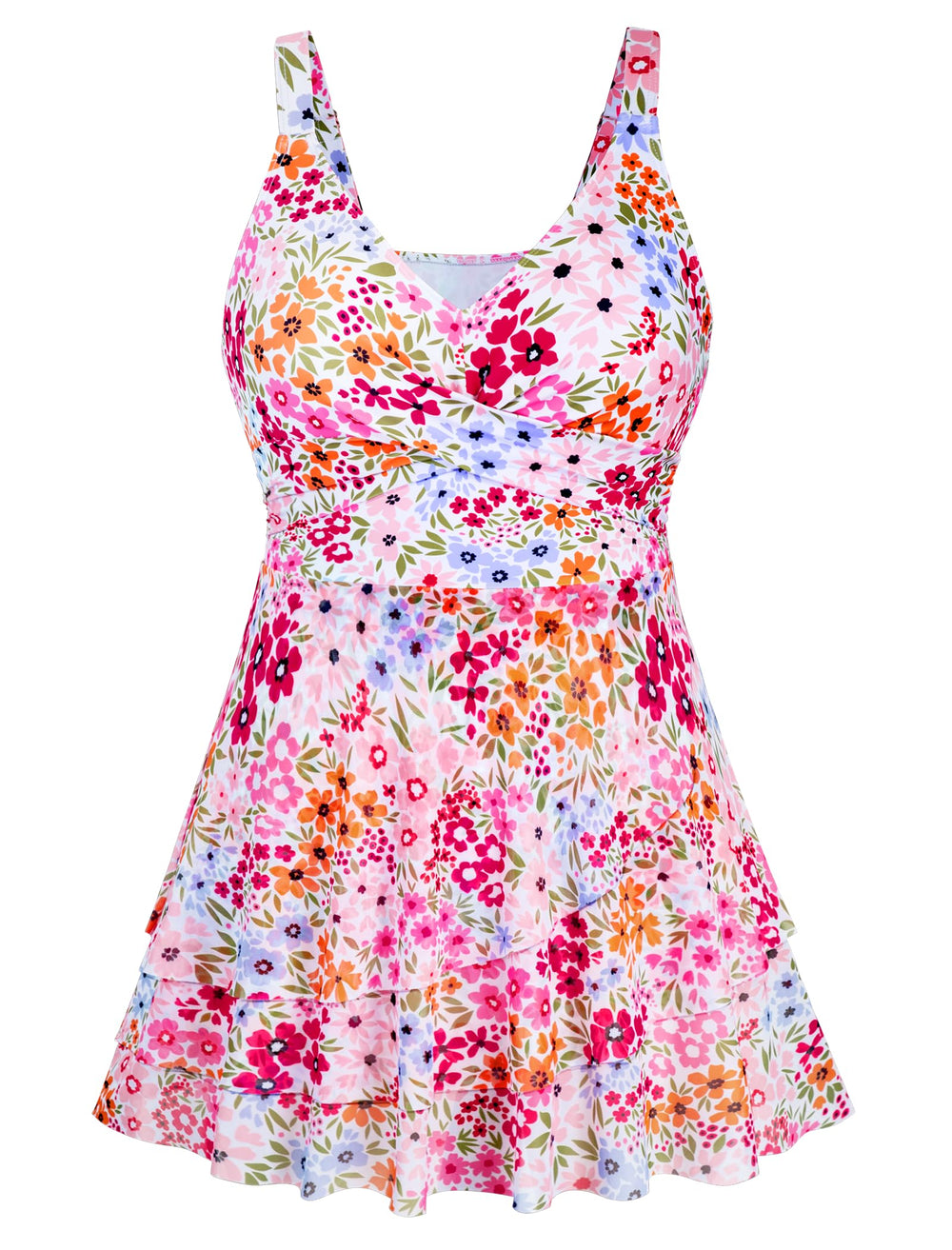 Arolina Women Plus Size One Piece Swimsuits Mesh Ruffle Swimdress Modest Bathing Suit Front Cross Swim Suits with Bottom