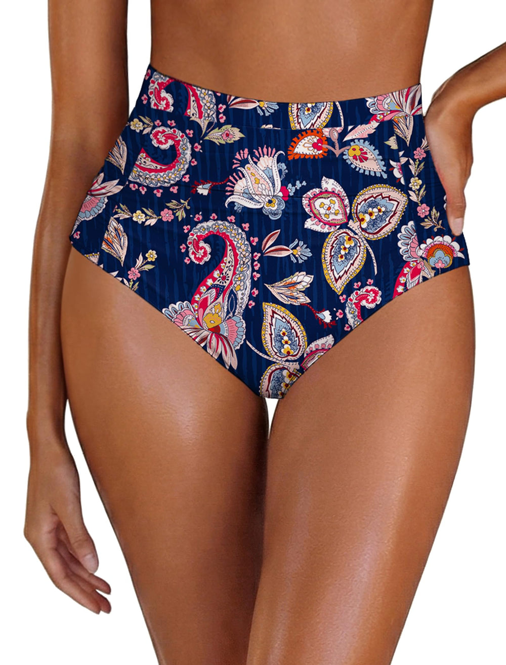 Arolina Womens High Waisted Bikini BottomsTummy Control Swim Bottom Ruched Full Coverage Retro Bathing Suit Bottoms