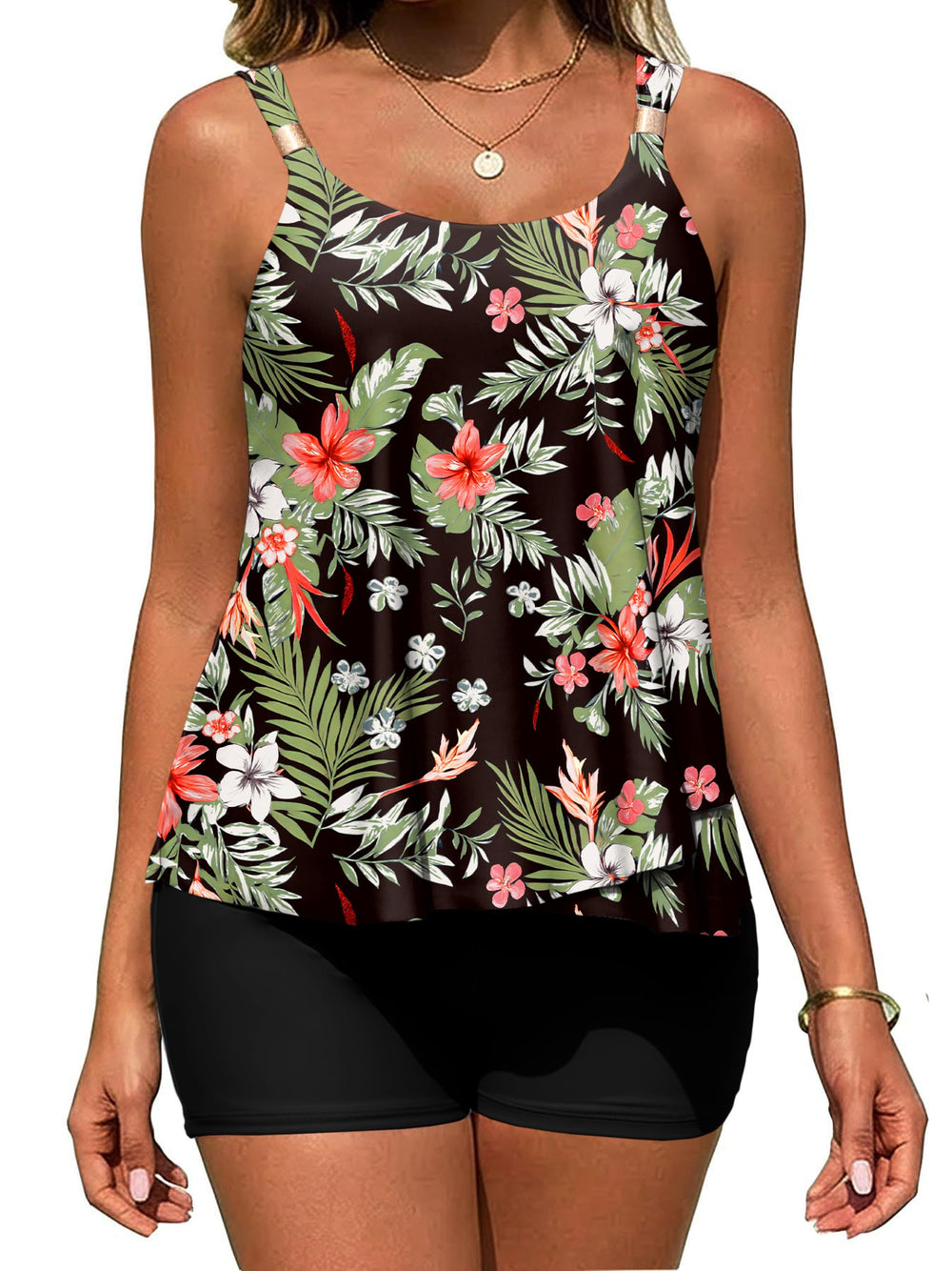 Arolina Womens Two Piece Swimsuit Ruffle High Waisted Tankinis Flowy Bathing Suit Modest Swimwear with Pockets (S-26W)