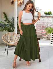 Arolina Women's Summer Maxi Skirt Trendy High Waist Pleated Ruffle Long Skirts Flowy Beach Boho Skirt Dress with Pockets