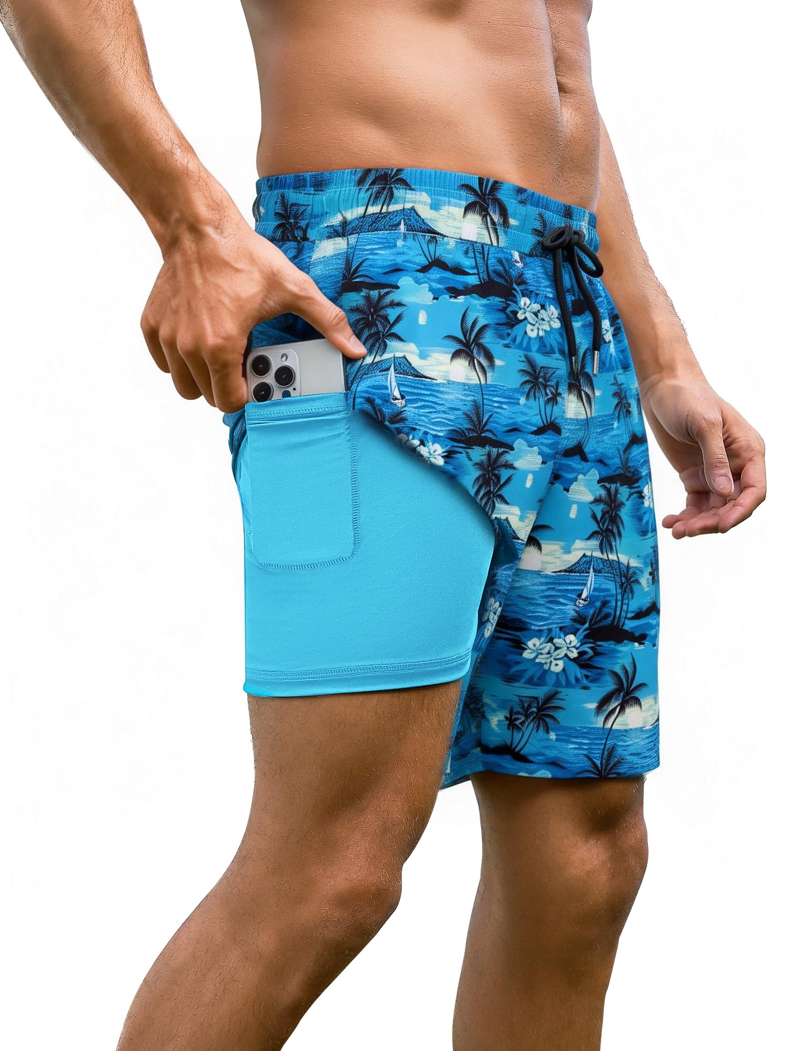Arolina Mens Swim Trunks with Compression Liner 7 Inch Quick Dry Board Shorts Bathing Suits Swimwear